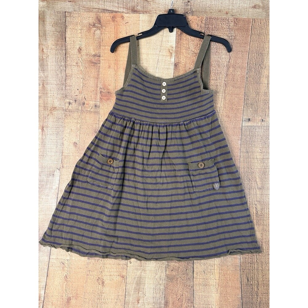 Element Womens M Babydoll Mini Dress Olive Purple Stripe Y2K Skater Grunge